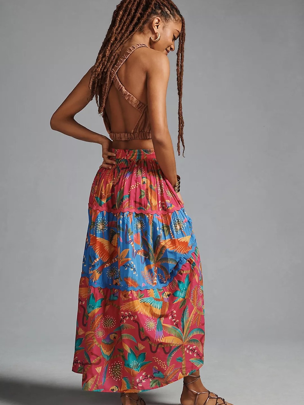 Anthropologie Farm Rio Macaw Party Mix Maxi Skirt XL NWOT - Picture 4 of 11